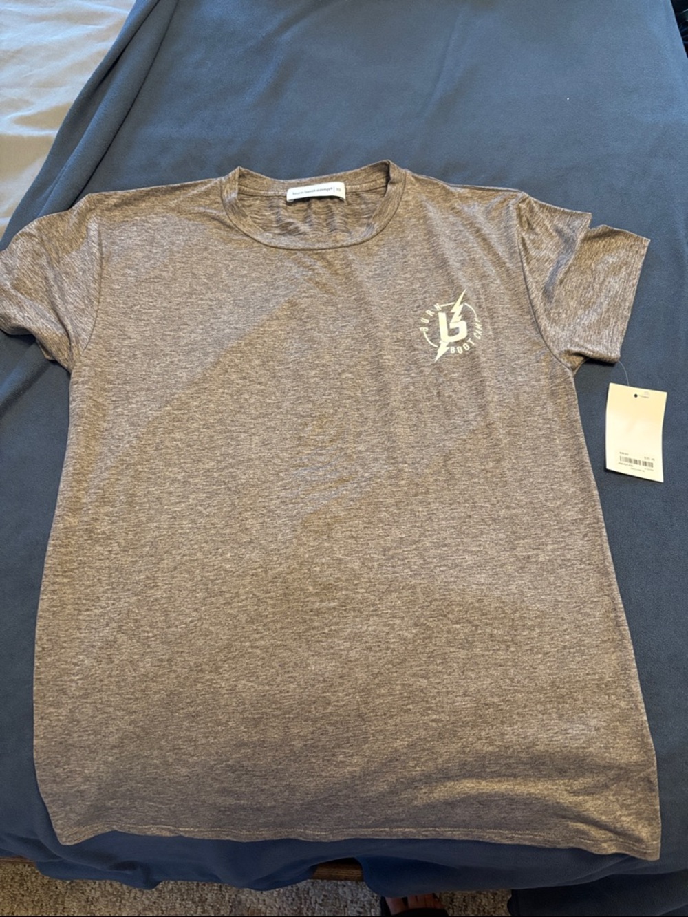 HUSTLE: Unisex Gray Short-Sleeve Crewneck Tee with Burn Boot Camp Chest Logo